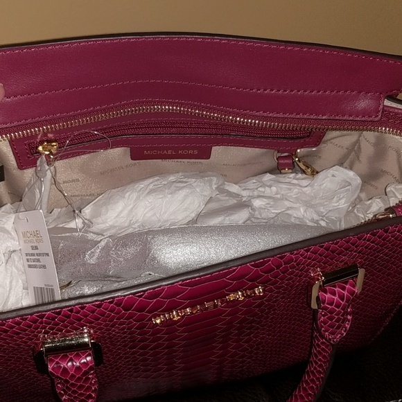 Michael Kors Selma Snakeskin Embossed Satchel - Picture 4 of 8